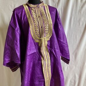 Purple & Gold Embroidered Dashiki Pant Set - Large